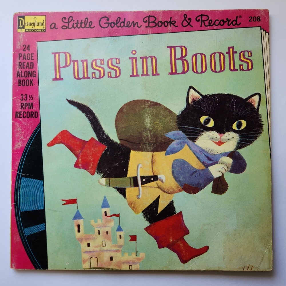 1976 Puss in Boots Vintage Book & Record Little Golden Book #208